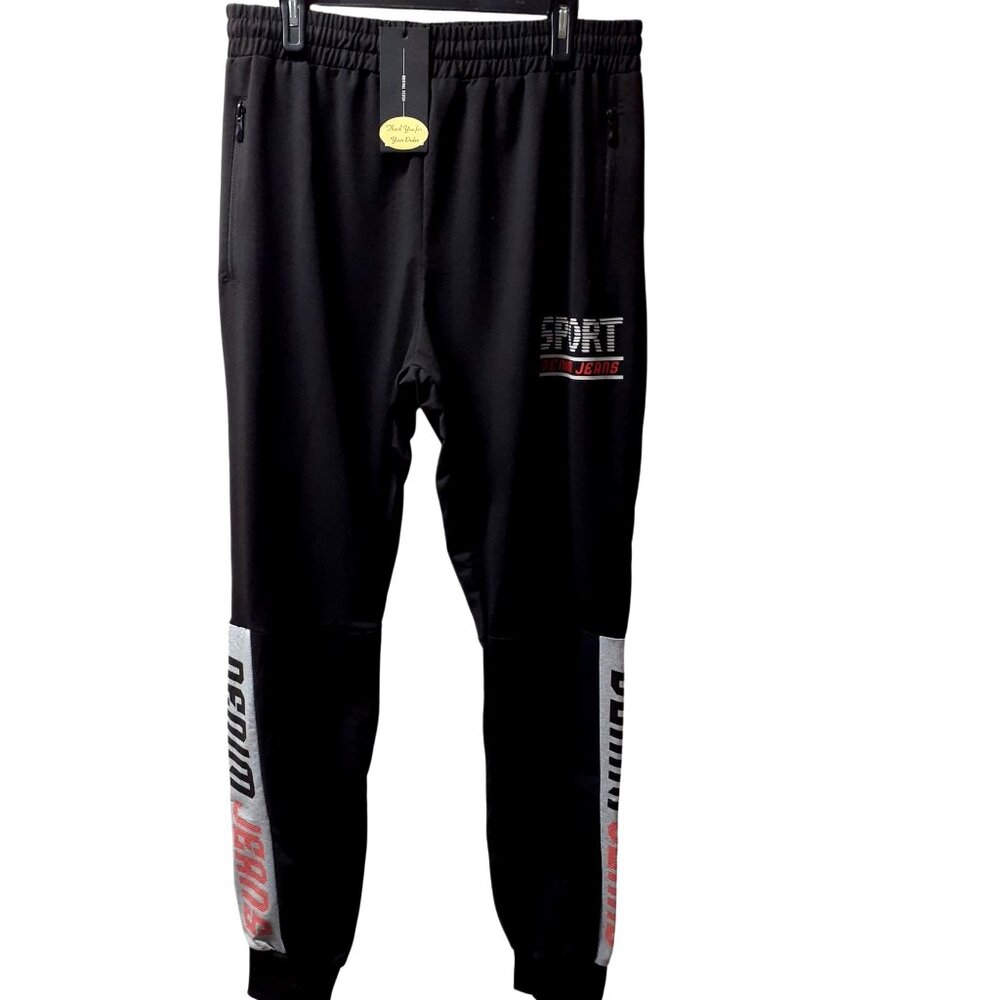 Sport Jeans Mens Athletic Jogger Pants XL Black White Text Graphic Print NWT
